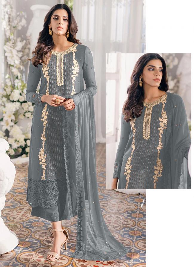 Georgette Grey Party Wear Sequins Work Pakistani Suit